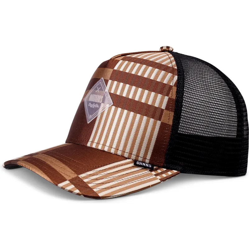 Djinns Hft Shiny Check Brown And Black Trucker Hat Caphunters Co Uk