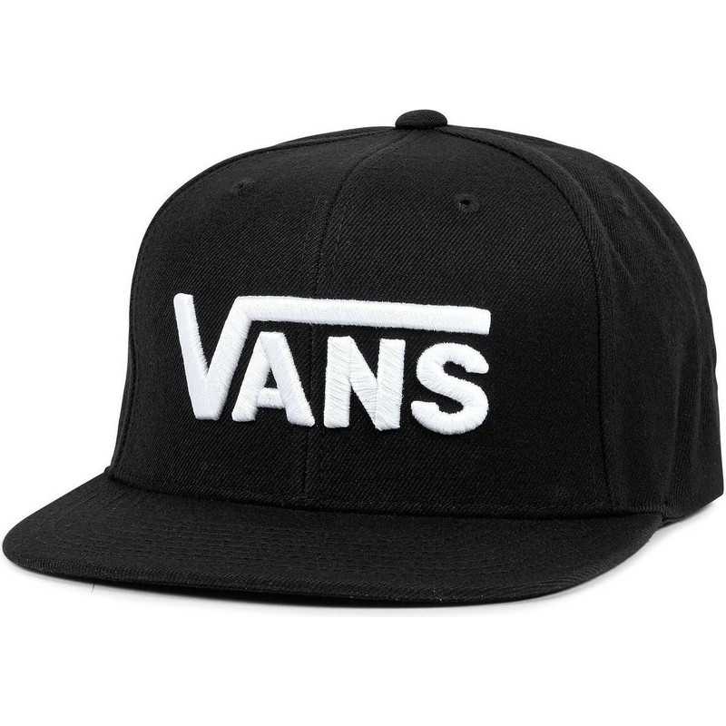 vans-flat-brim-script-logo-drop-v-black-snapback-cap