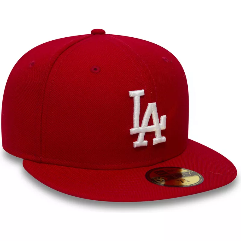 New Era Flat Brim 59FIFTY Essential Los Angeles Dodgers MLB Red Fitted ...