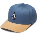 volcom-curved-brim-caramel-full-stone-xfit-blue-fitted-cap-with-brown-visor