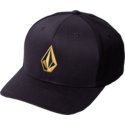 volcom-curved-brim-golden-logo-dirt-gold-full-stone-xfit-black-fitted-cap