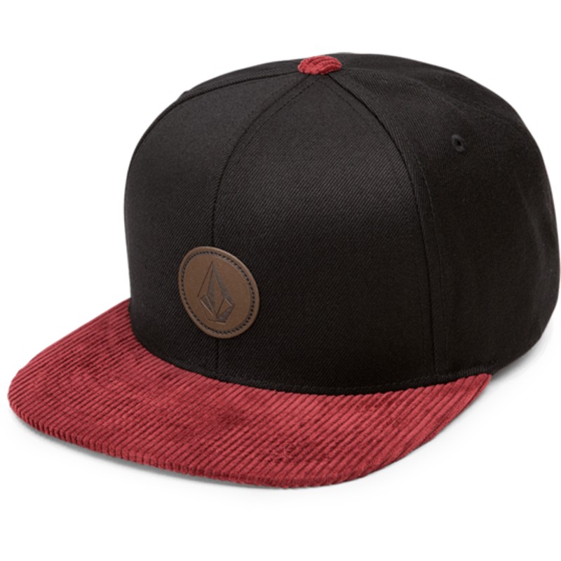 volcom-flat-brim-cabernet-quarter-fabric-black-snapback-cap-with-red-visor