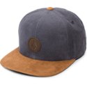 volcom-flat-brim-midnight-blue-quarter-fabric-navy-blue-snapback-cap-with-brown-visor