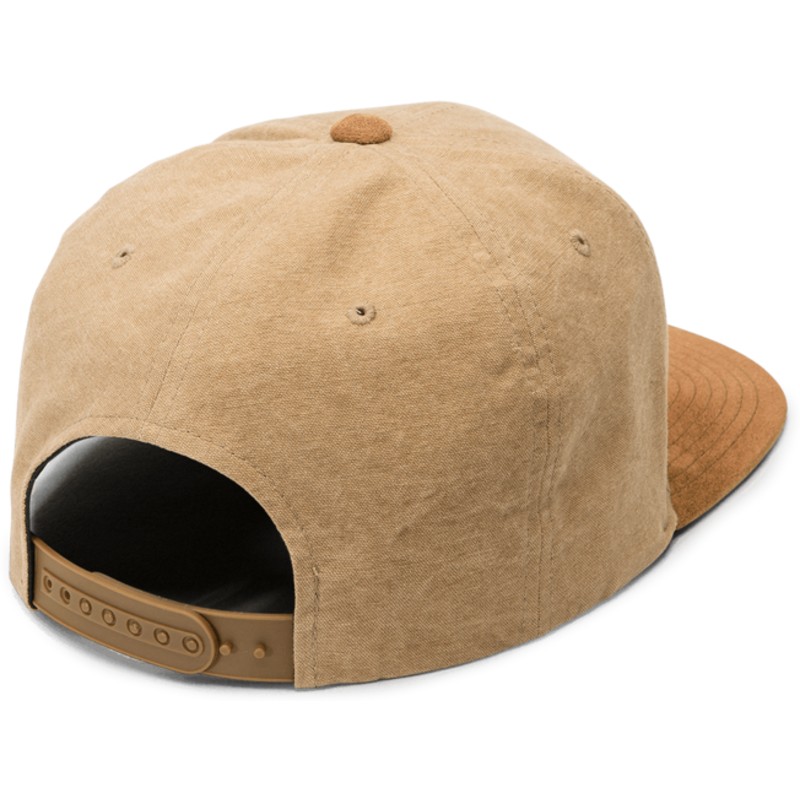 volcom-flat-brim-old-gold-quarter-fabric-yellow-snapback-cap-with-brown-visor