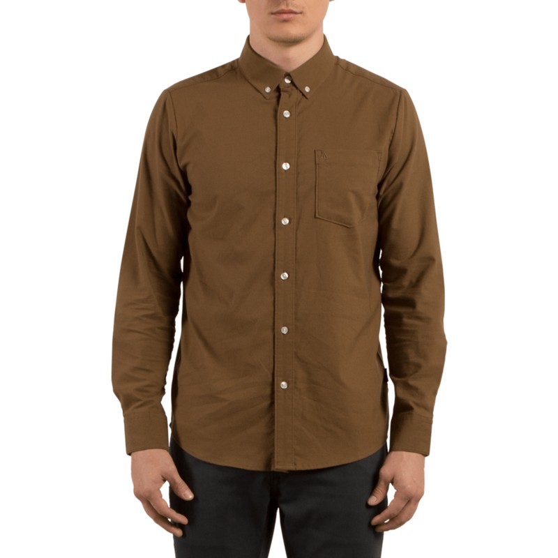 volcom-mud-oxford-stretch-brown-long-sleeve-shirt