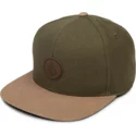 volcom-flat-brim-army-quarter-fabric-green-snapback-cap-with-brown-visor