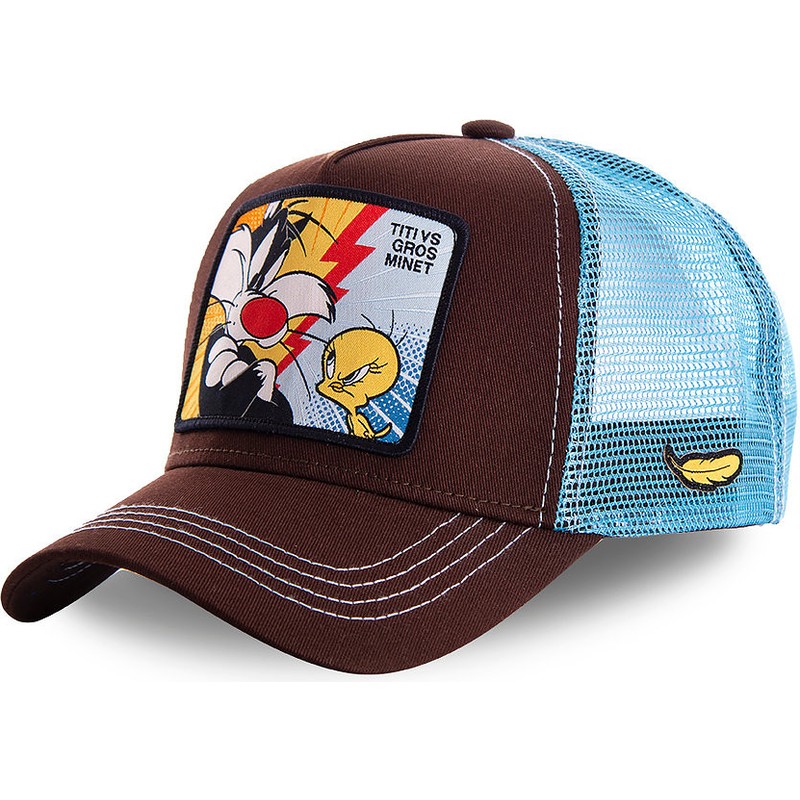 Capslab Sylvester Vs Tweety TVG1 Looney Tunes Brown and Blue Trucker Hat Caphunters.co.uk