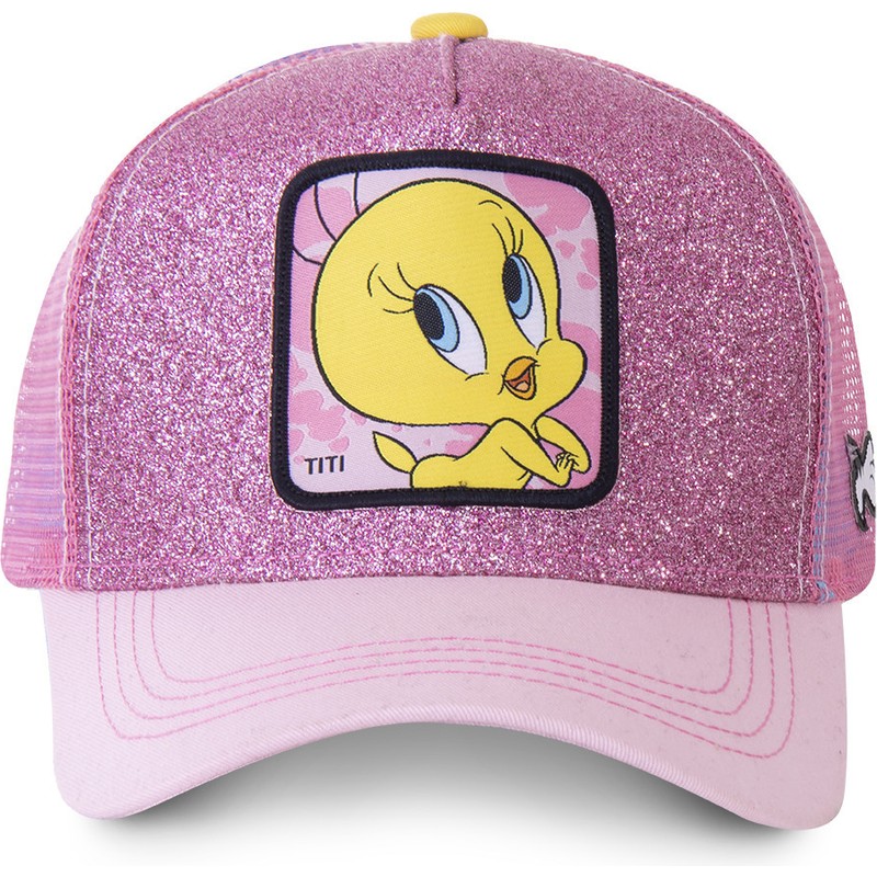 Capslab Tweety TWE4 Looney Tunes Pink Glitter Trucker Hat Caphunters.co.uk