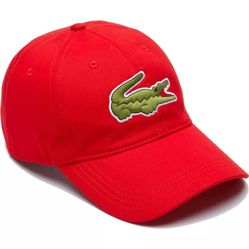 lacoste-curved-brim-contrast-strap-oversized-crocodile-red-adjustable-cap