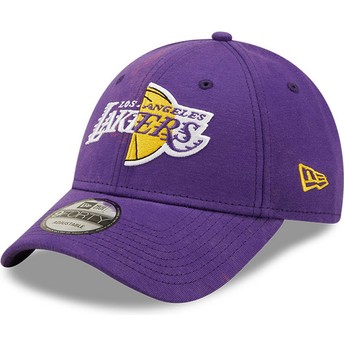 New Era Curved Brim 9FORTY Washed Pack Split Logo Los Angeles Lakers NBA Purple Adjustable Cap