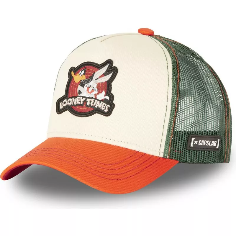 capslab-bugs-bunny-and-daffy-duck-lo2-looney-tunes-beige-green-and-orange-trucker-hat
