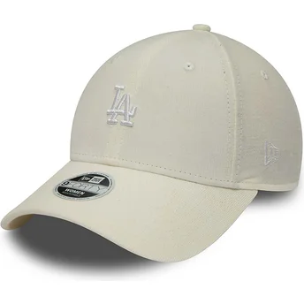 New Era Curved Brim Women 9FORTY Cord Mini Logo Los Angeles Dodgers MLB Beige Adjustable Cap