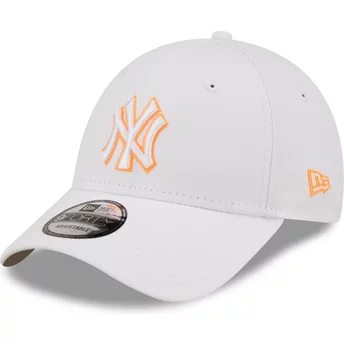 New Era Curved Brim Orange Logo 9FORTY Neon Outline New York Yankees MLB White Adjustable Cap