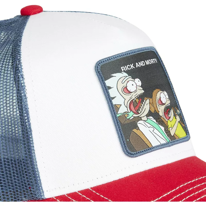 capslab-re4-rick-and-morty-white-blue-and-red-trucker-hat