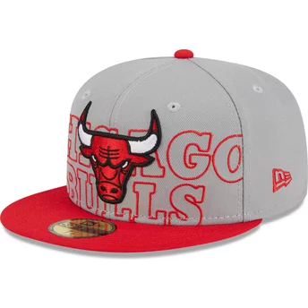New Era Flat Brim 59FIFTY Draft Edition 2023 Chicago Bulls NBA Grey and Red Fitted Cap
