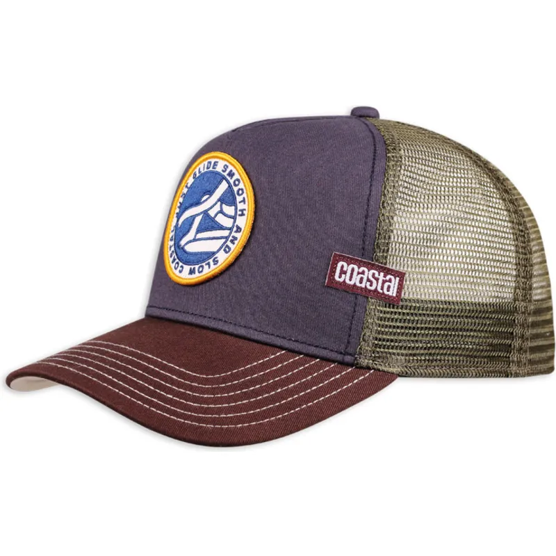 Coastal Headwear Supply Trucker Cap – Berretto Stile Surfista, Navy/Wood, Taglia Unica Regolabile Con Chiusura Snapback