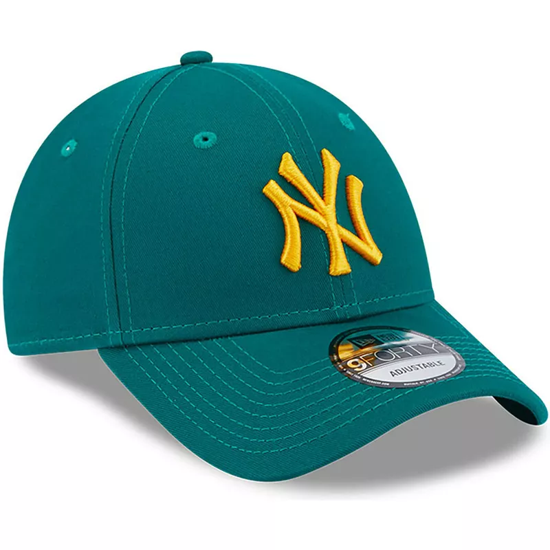 new-era-curved-brim-yellow-logo-9forty-league-essential-new-york-yankees-mlb-green-adjustable-cap