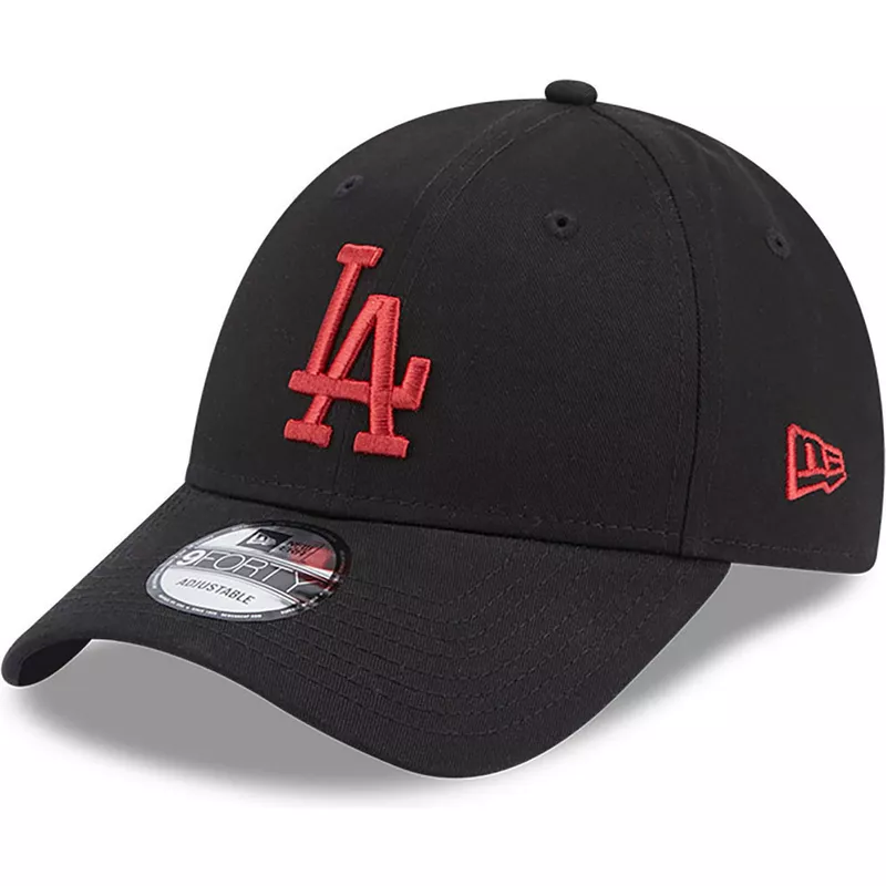 new-era-curved-brim-red-logo-9forty-league-essential-los-angeles-dodgers-mlb-black-adjustable-cap