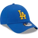 new-era-curved-brim-yellow-logo-9forty-league-essential-los-angeles-dodgers-mlb-blue-adjustable-cap