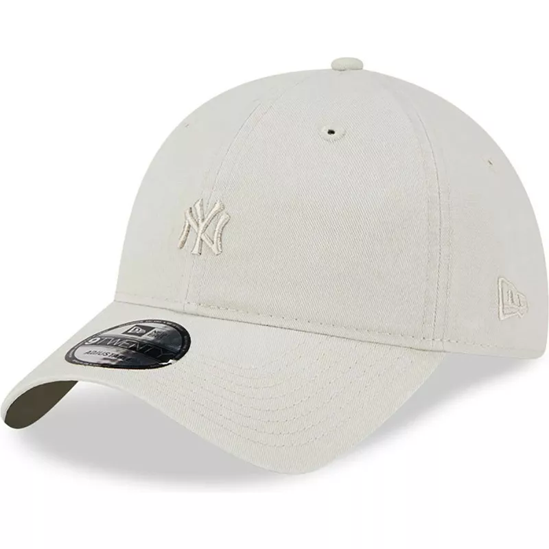 new-era-curved-brim-9twenty-mini-logo-new-york-yankees-mlb-beige-adjustable-cap-with-beige-logo