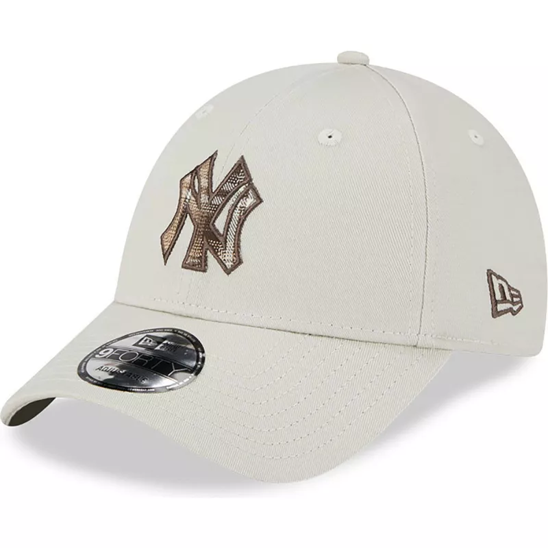 new-era-curved-brim-9forty-check-infill-new-york-yankees-mlb-beige-adjustable-cap