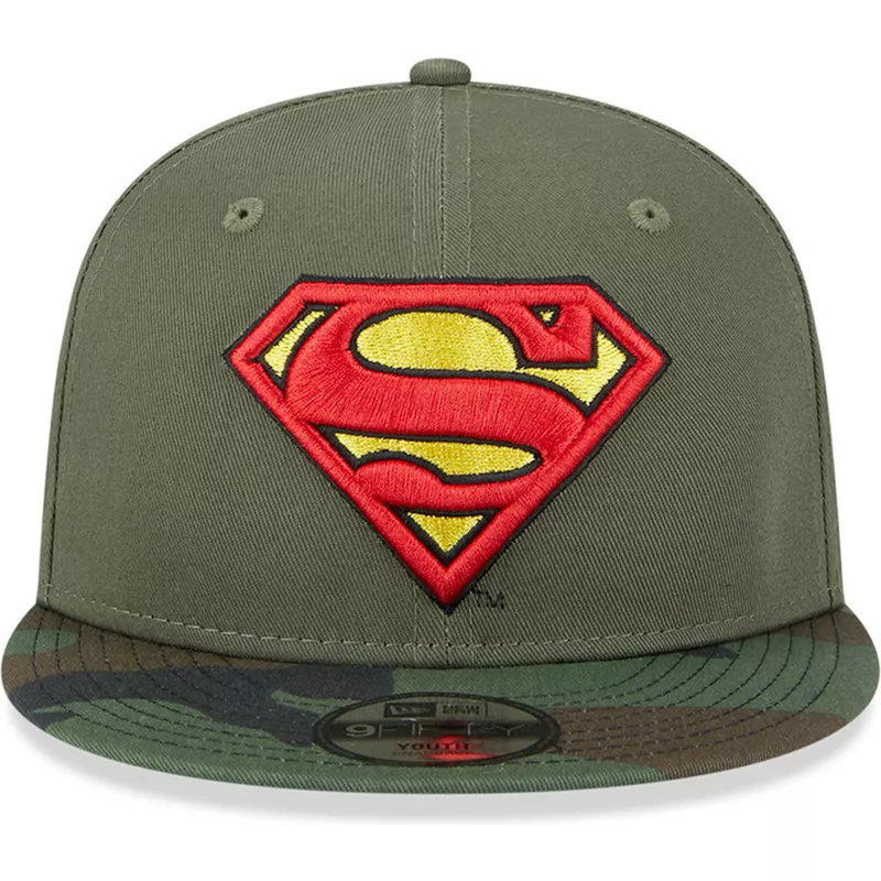 new-era-flat-brim-youth-superman-9fifty-dc-comics-green-and-camouflage-snapback-cap