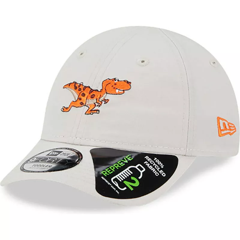 new-era-curved-brim-youth-dinosaur-9forty-repreve-beige-adjustable-cap