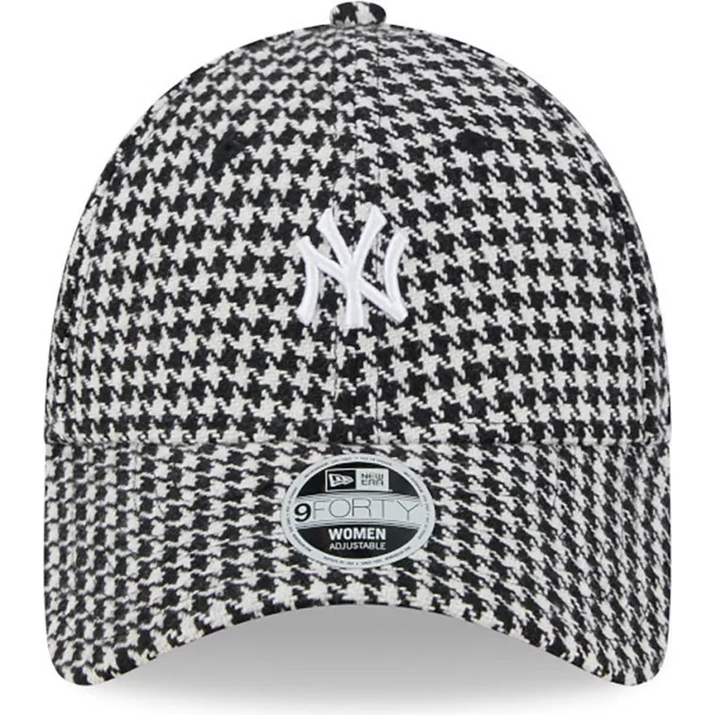 new-era-curved-brim-women-9forty-houndstooth-new-york-yankees-mlb-black-and-white-adjustable-cap