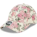 new-era-curved-brim-women-pink-logo-9forty-floral-cord-new-york-yankees-mlb-beige-adjustable-cap