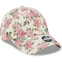 new-era-curved-brim-women-pink-logo-9forty-floral-cord-new-york-yankees-mlb-beige-adjustable-cap