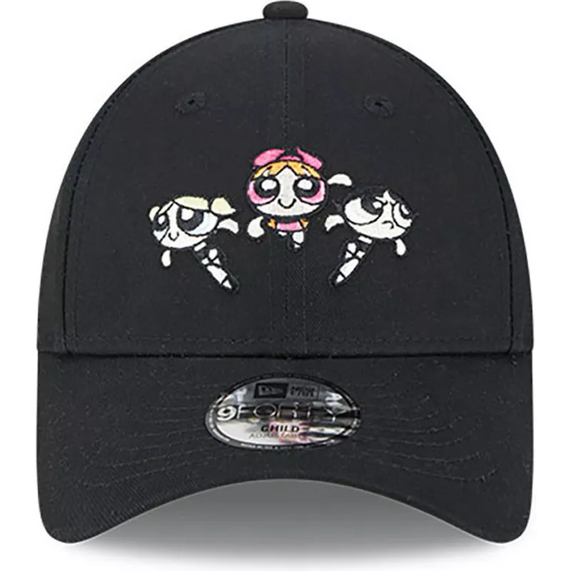 new-era-curved-brim-youth-blossom-bubbles-and-buttercup-9forty-the-powerpuff-girls-black-adjustable-cap