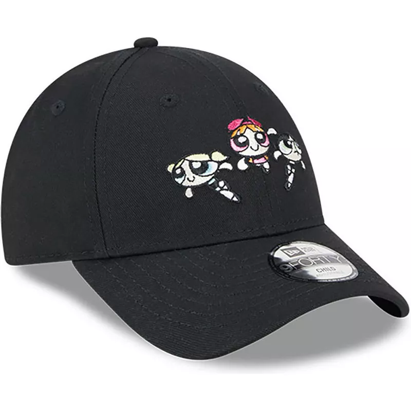 new-era-curved-brim-youth-blossom-bubbles-and-buttercup-9forty-the-powerpuff-girls-black-adjustable-cap