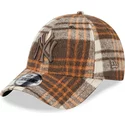 new-era-curved-brim-brown-logo-9forty-check-new-york-yankees-mlb-brown-adjustable-cap