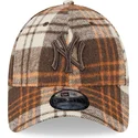 new-era-curved-brim-brown-logo-9forty-check-new-york-yankees-mlb-brown-adjustable-cap