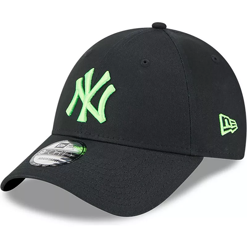 new-era-curved-brim-green-logo-9forty-neon-new-york-yankees-mlb-black-adjustable-cap