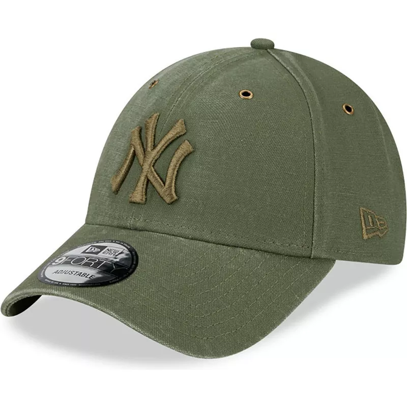 new-era-curved-brim-green-logo-9forty-washed-canvas-new-york-yankees-mlb-green-adjustable-cap
