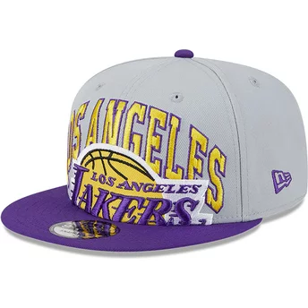 New Era Flat Brim 9FIFTY Tip Off 2023 Los Angeles Lakers NBA Grey and Purple Snapback Cap