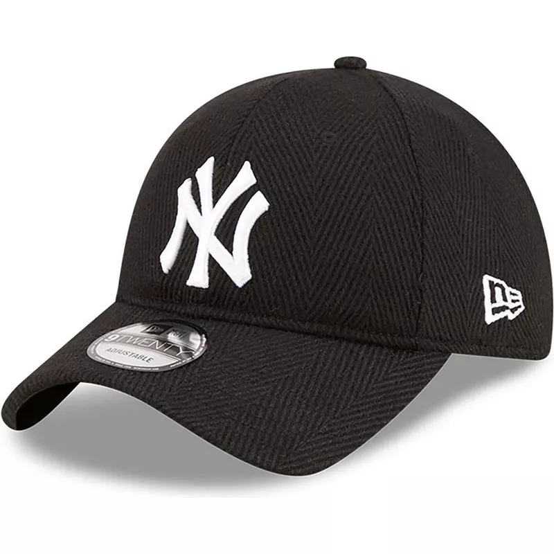 new-era-curved-brim-9twenty-herringbone-new-york-yankees-mlb-black-adjustable-cap