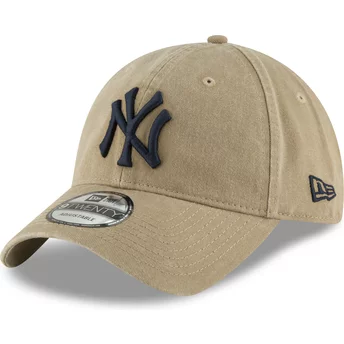 New Era Curved Brim Navy Blue Logo 9TWENTY Core Classic New York Yankees MLB Light Brown Adjustable Cap