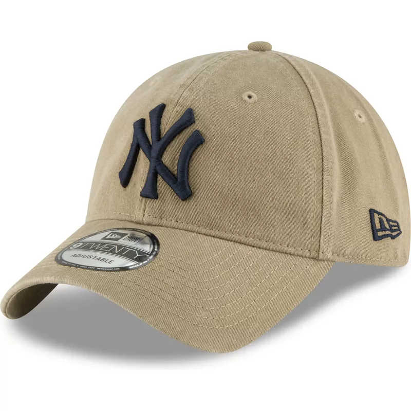 new-era-curved-brim-navy-blue-logo-9twenty-core-classic-new-york-yankees-mlb-light-brown-adjustable-cap
