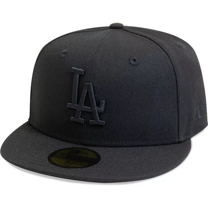 new-era-flat-brim-black-logo-59fifty-league-essential-los-angeles-dodgers-mlb-black-fitted-cap
