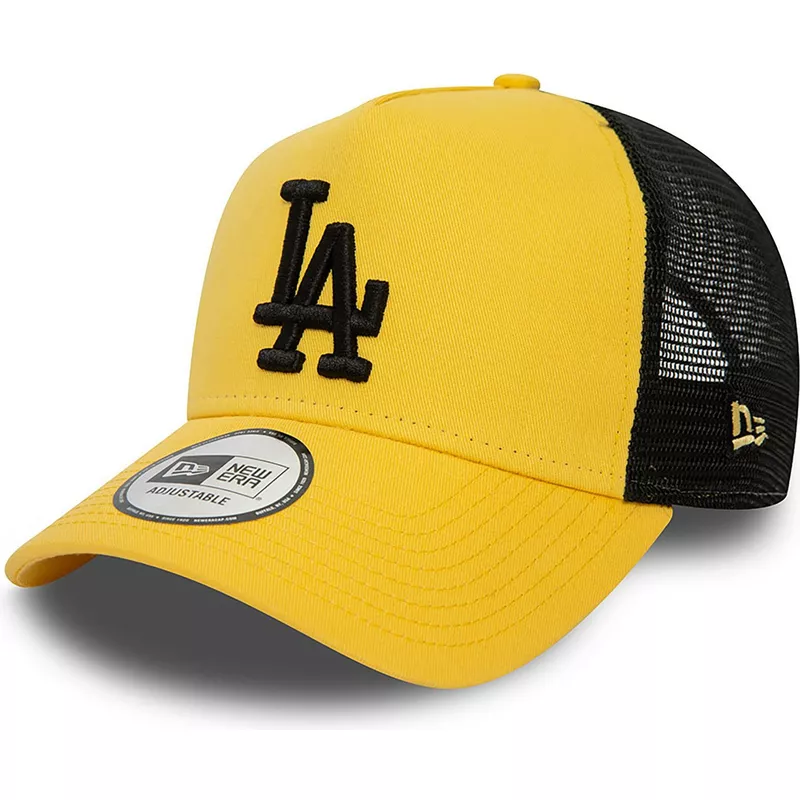 new-era-black-logo-a-frame-league-essential-los-angeles-dodgers-mlb-yellow-and-black-trucker-hat