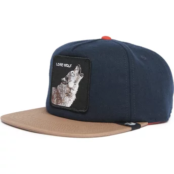 Goorin Bros. Flat Brim Lone Wolf One Pack The Farm Flats Navy Blue and Brown Snapback Cap