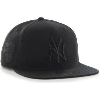 47 Brand Flat Brim Black Logo New York Yankees MLB Sure Shot Black Snapback Cap