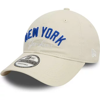 New Era Curved Brim 9TWENTY Wordmark New York Yankees MLB Beige Adjustable Cap