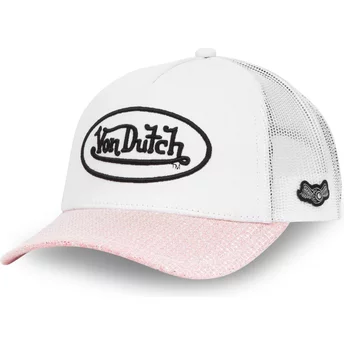 Von Dutch SHINY P White and Pink Trucker Hat