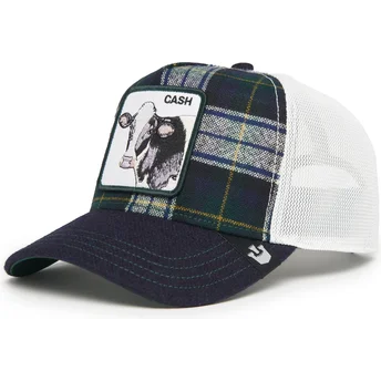 Goorin Bros. Cash Moon Cow UK Plaid The Farm Navy Blue and White Trucker Hat