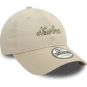 new-era-curved-brim-9twenty-heritage-script-beige-adjustable-cap