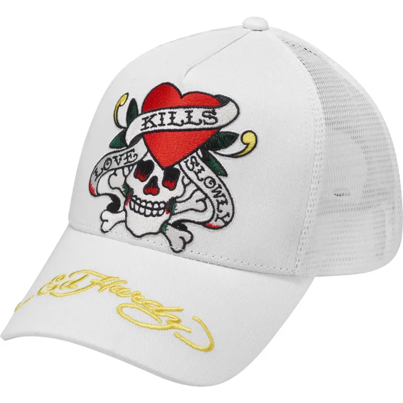 Ed Hardy Love Kills Slowly White Trucker Hat: Caphunters.co.uk
