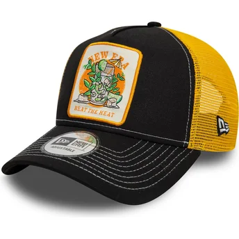 New Era 9FORTY A Frame Summer Patch Beat The Heat Black and Yellow Trucker Hat